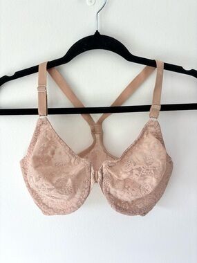 Wacoal Halo Lace Underwire Bra Seamless Unlined Front Closure Nude Tan 32DD